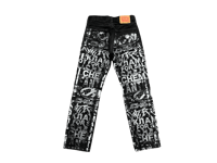 Image 1 of Levi's 505 Y2K heavy metal screen print upcycled black denim jeans 