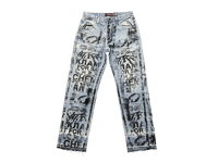 Image 2 of Levi's 505 Y2K heavy metal screen print upcycled blue denim jeans 
