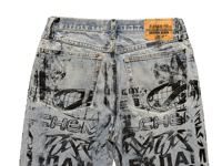 Image 3 of Levi's 505 Y2K heavy metal screen print upcycled blue denim jeans 