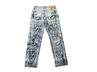 Image 1 of Levi's 505 Y2K heavy metal screen print upcycled blue denim jeans 