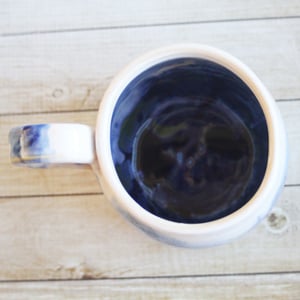 Image of Handmade Pottery Mug with Dripping Blue and White Glazes, 14 Ounce Coffee Cup