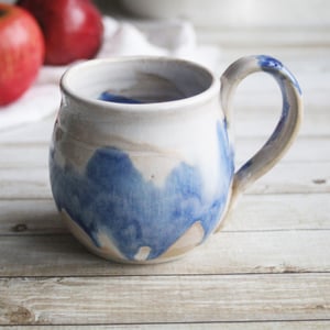 Image of Handmade Pottery Mug with Dripping Blue and White Glazes, 14 Ounce Coffee Cup