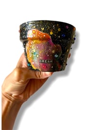 Image 4 of Cats in Space - Intercatlactic Universe of Sparkle and Dreams - Upcycled Terra Cotta Pot w/Stickers