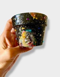 Image 2 of Cats in Space - Intercatlactic Universe of Sparkle and Dreams - Upcycled Terra Cotta Pot w/Stickers
