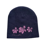 Image 1 of Navy with Pink Flower Beanie