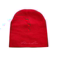 Image 1 of Red with Pink Cursive Beanie