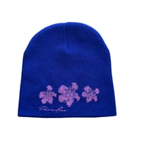 Image 1 of Blue with Pink Flowers Beanie