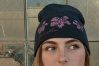 Image 2 of Navy with Pink Flower Beanie