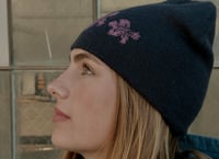 Image 3 of Navy with Pink Flower Beanie