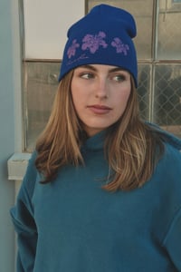 Image 2 of Blue with Pink Flowers Beanie