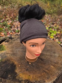 Image 4 of Linen Cinch & Snap Ponytail Hat in Brown