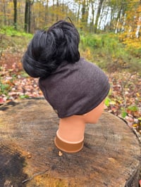 Image 1 of Linen Cinch & Snap Ponytail Hat in Brown