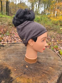 Image 5 of Linen Cinch & Snap Ponytail Hat in Brown