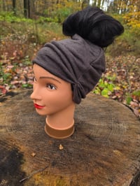 Image 2 of Linen Cinch & Snap Ponytail Hat in Brown