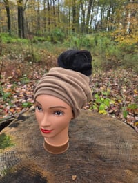 Image 3 of Pure Lambswool Ponytail Hat in Camel