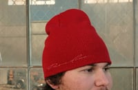 Image 2 of Red with Pink Cursive Beanie