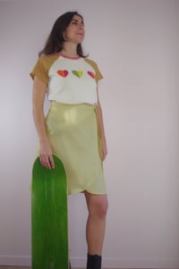 Image 1 of ZESTE --- jupe portefeuille en laine et soie jaune lime