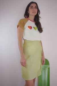 Image 2 of ZESTE --- jupe portefeuille en laine et soie jaune lime