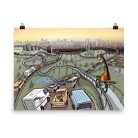 Image 1 of Giraffe Rides To Work Art Print