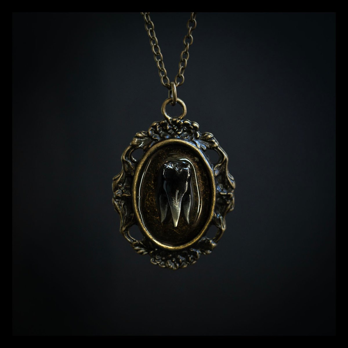 Tooth cameo pendant - black & soft gold ombre 3-root molar