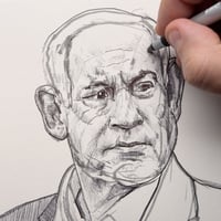 Image 4 of “Commanded Presence” — Benjamin Netanyahu Ink Portrait (6×9)