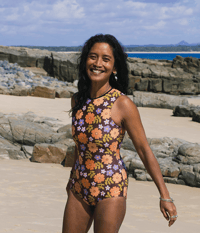 Image 2 of Vintage Onepiece (Vintage Leg) - Orange Flower