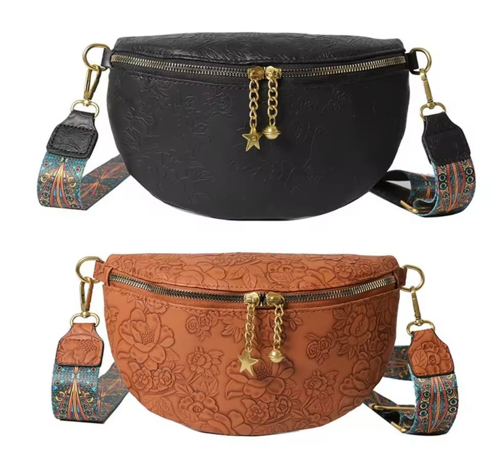 Image of Faux Leather Embroidered Bum Bag
