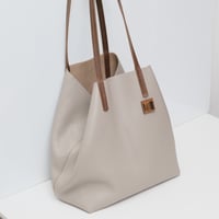 Image 2 of Slouchy Wide Tote in pebbled warm gray