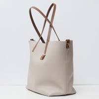Image 4 of Slouchy Wide Tote in pebbled warm gray