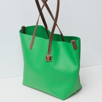 Image 5 of Slouchy Wide Tote in pebbled happy green