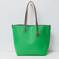 Image 1 of Slouchy Wide Tote in pebbled happy green