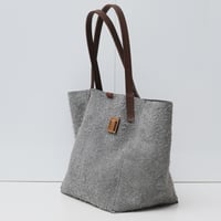 Image 4 of 3-Panel hand-held Tote in grayish blue textured suede