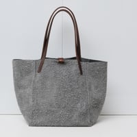 Image 3 of 3-Panel hand-held Tote in grayish blue textured suede