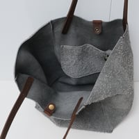 Image 6 of 3-Panel hand-held Tote in grayish blue textured suede