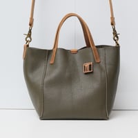 Image 1 of 3-Panel Two-way Tote in pebbled olive