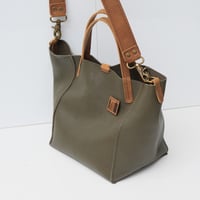 Image 5 of 3-Panel Two-way Tote in pebbled olive