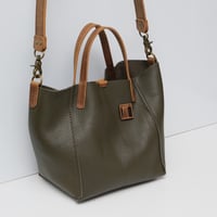 Image 2 of 3-Panel Two-way Tote in pebbled olive