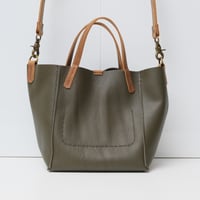 Image 3 of 3-Panel Two-way Tote in pebbled olive