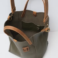 Image 6 of 3-Panel Two-way Tote in pebbled olive