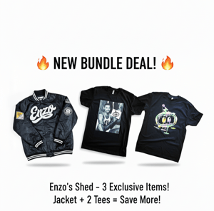 Image of Enzo’s Shed Bomber jacket, Wilt Tee, Logo Paint Splatter Bundle 