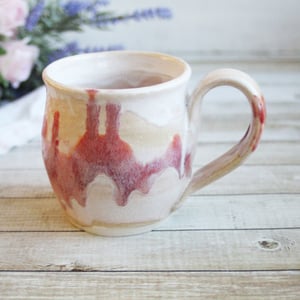 Image of Raspberry and Cream Glazed Pottery Mug, 13 Ounce Coffee Cup, Handcrafted Made in USA