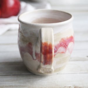 Image of Raspberry and Cream Glazed Pottery Mug, 13 Ounce Coffee Cup, Handcrafted Made in USA