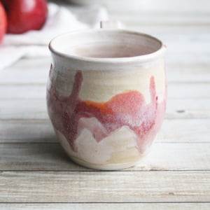 Image of Raspberry and Cream Glazed Pottery Mug, 13 Ounce Coffee Cup, Handcrafted Made in USA