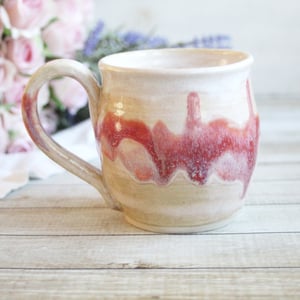 Image of Raspberry and Cream Glazed Pottery Mug, 13 Ounce Coffee Cup, Handcrafted Made in USA