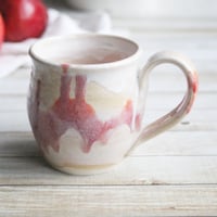 Image 1 of Raspberry and Cream Glazed Pottery Mug, 13 Ounce Coffee Cup, Handcrafted Made in USA