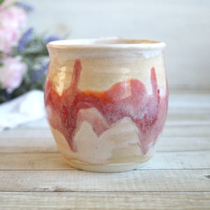 Image of Raspberry and Cream Glazed Pottery Mug, 13 Ounce Coffee Cup, Handcrafted Made in USA