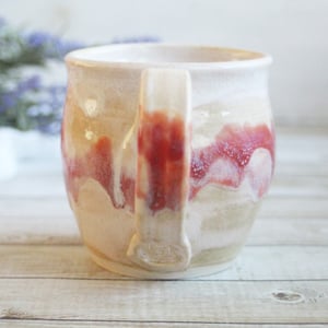 Image of Raspberry and Cream Glazed Pottery Mug, 13 Ounce Coffee Cup, Handcrafted Made in USA