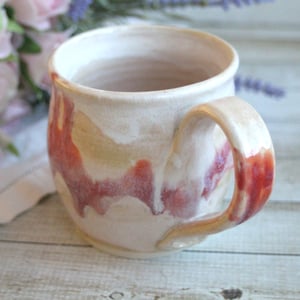 Image of Raspberry and Cream Glazed Pottery Mug, 13 Ounce Coffee Cup, Handcrafted Made in USA