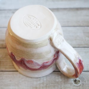 Image of Raspberry and Cream Glazed Pottery Mug, 13 Ounce Coffee Cup, Handcrafted Made in USA