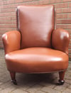 Antique Art Deco Tan Brown Leather Club Armchair C1920'S French Cigar